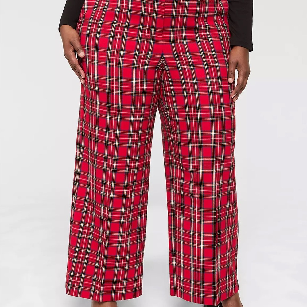 NWT Lane Bryant Red Plaid Wide Leg Pants Sz. 28s